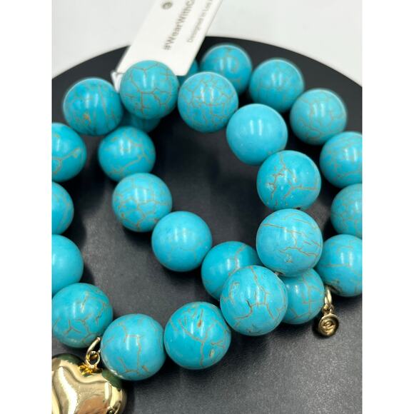Ettika Luck & Love Turquoise Elastic Stretch Beaded Bracelet Two Set New - Picture 5 of 11